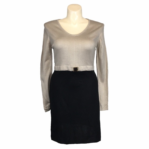 Calvin Klein Dresses & Skirts - NWT Calvin Klein Dress LARGE Beige Black Color‎ Block Knit Long Sl Buckle Work